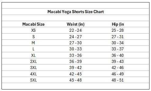 Yoga Shorts Sizing Info