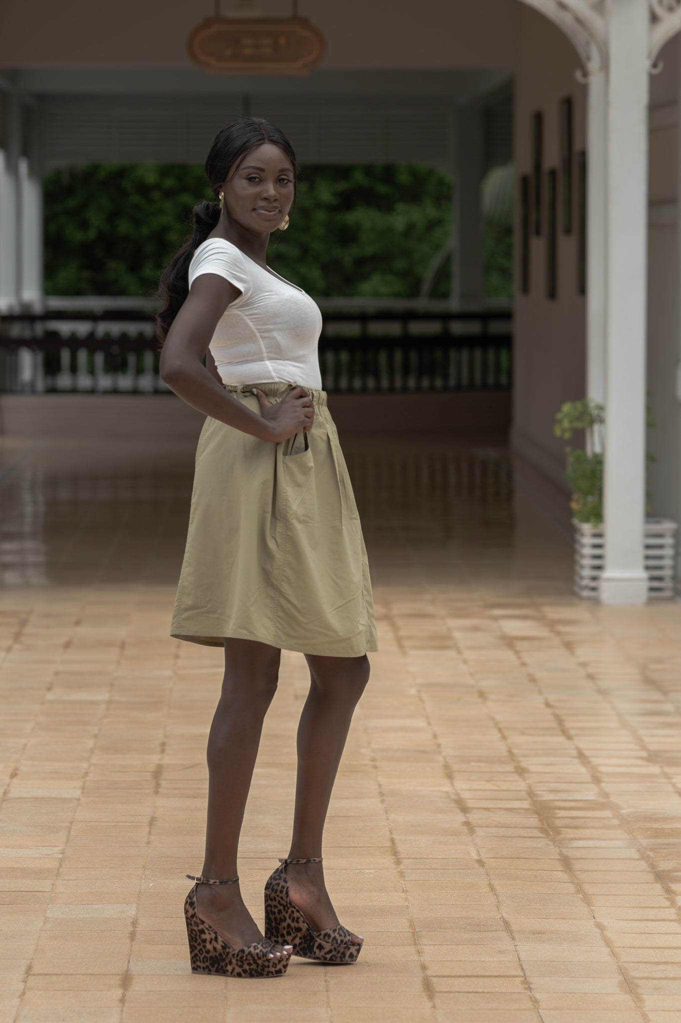 Macabi Knee Length Skirt - Stone – Macabi Skirts