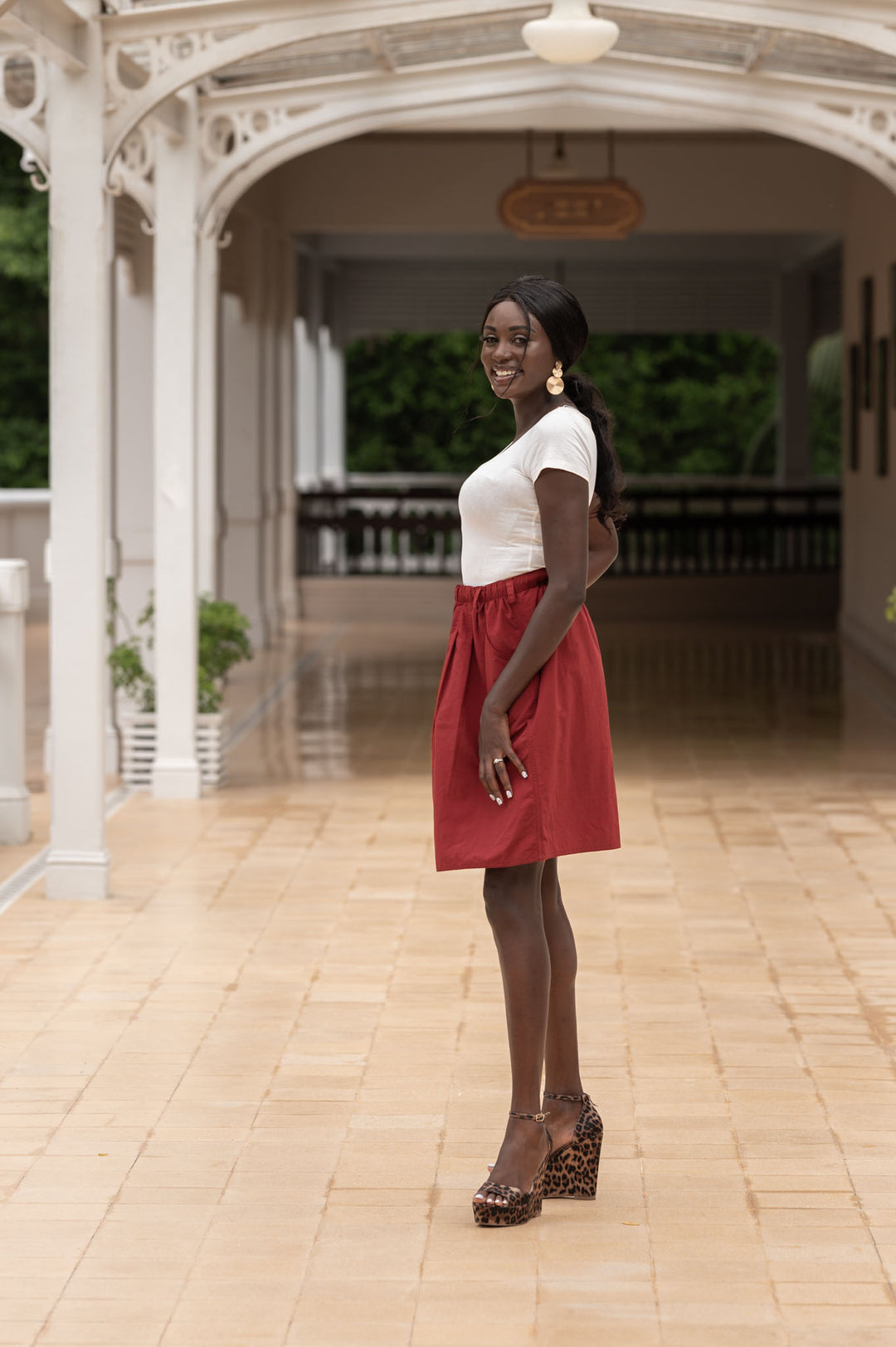 Macabi Knee Length Skirt - Dark Cherry Red
