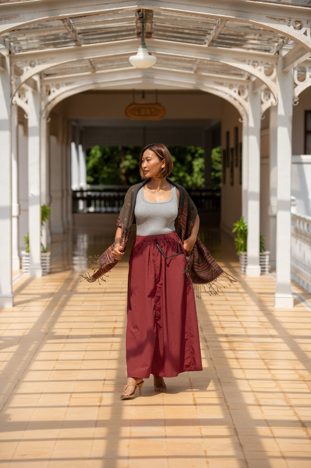 Macabi Slim Skirt - Dark Cherry Red