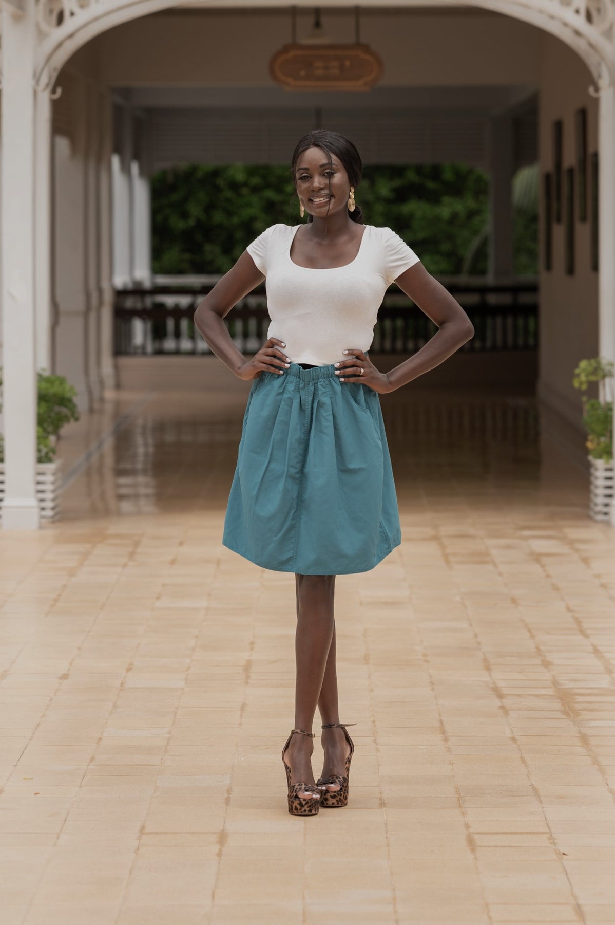 Macabi Knee Length Skirt Teal Macabi Skirts