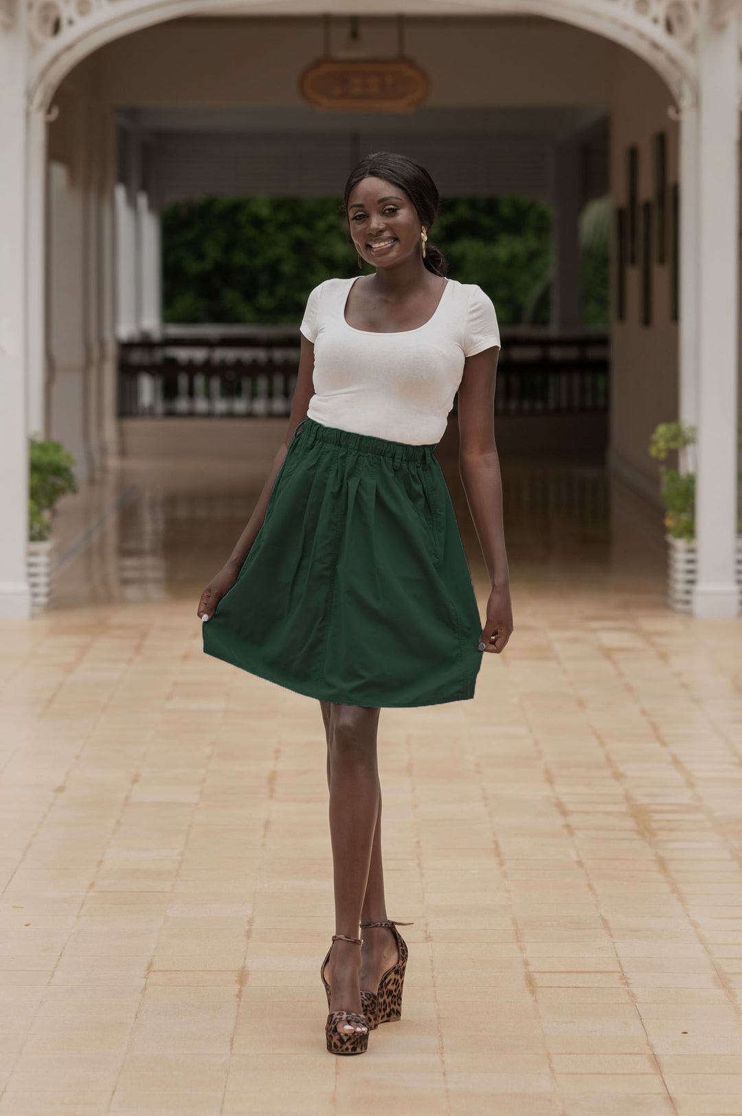 Macabi Knee Length Skirt - Dark Hunter Green