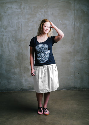 Macabi Knee Length Skirt - Off White - Macabi Skirts